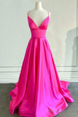 Hot Pink Satin Open Back Dress