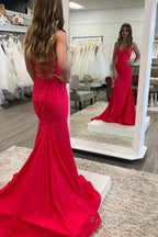 Hot Pink Sequined Spaghetti Straps Prom Dress