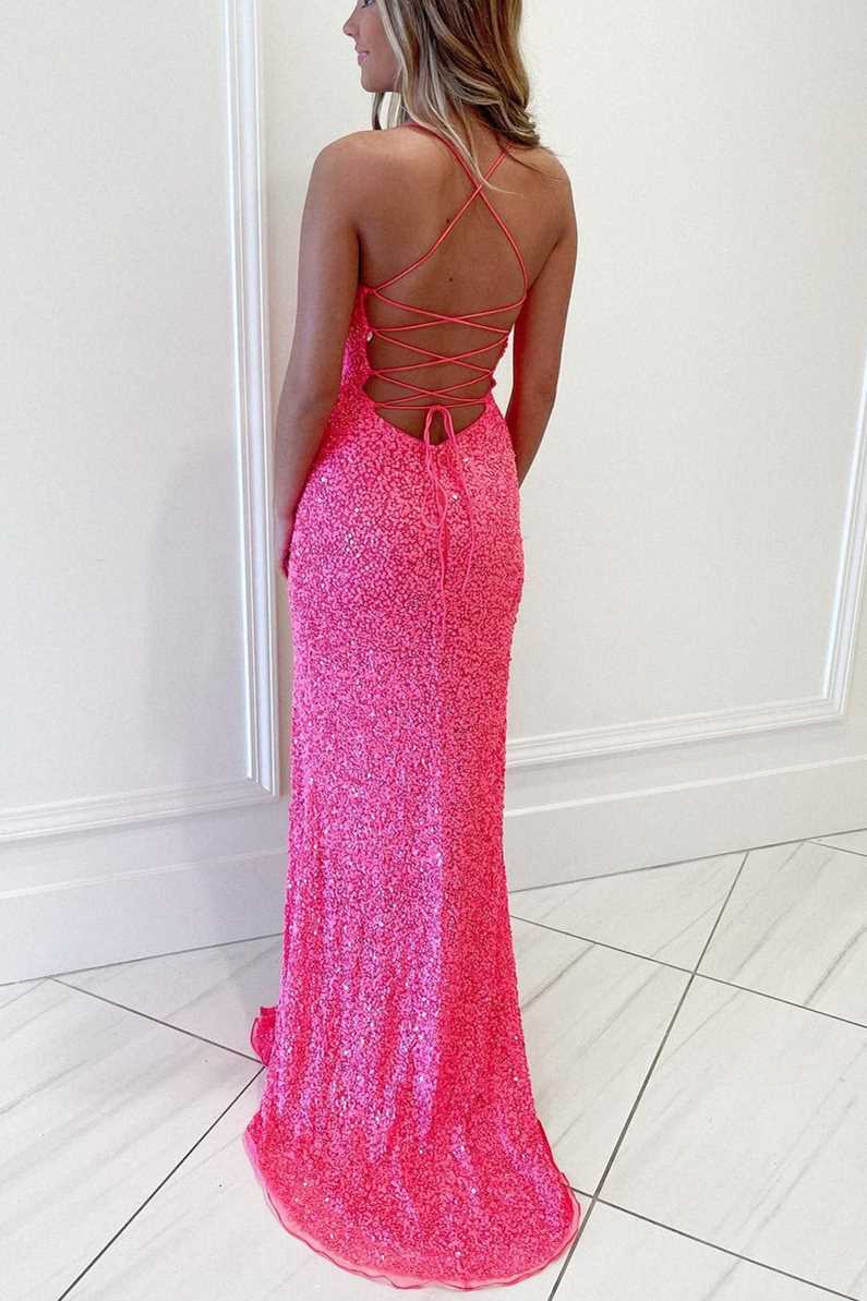 Hot Pink Sequins Mermaid Long Prom Dress Secondary image