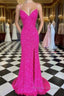 Hot Pink Straps Formal Prom Dress With Slit