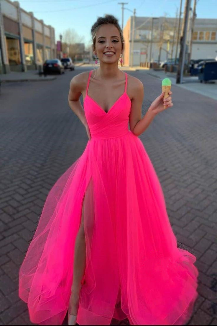 Neck Evening Dress A-Line Split Evening Party Gown