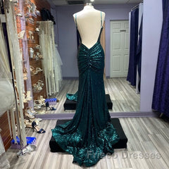 Hot Sequin Emerald Green Formal Prom Dress Backless Long Evening Dress