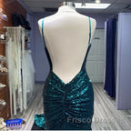 Hot Sequin Emerald Green Formal Prom Dress Backless Long Evening Dress