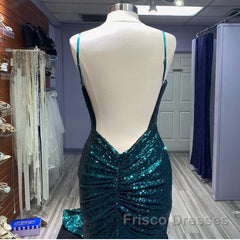 Hot Sequin Emerald Green Formal Prom Dress Backless Long Evening Dress