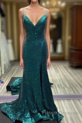 Hot Sequin Emerald Green Formal Prom Dress Backless Long Evening Dress