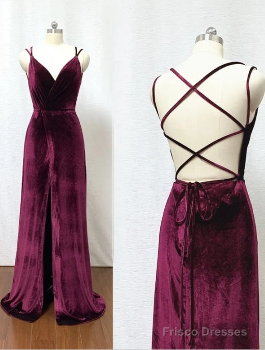 Hot Sheath Velvet Prom Dresses Burgundy Wedding Guest Dress With Split Secondary image