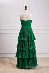 Hunter Green A-Line Chiffon Strapless Layers Long Formal Prom Dress Formal Evening Dress