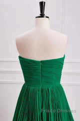 Hunter Green A-Line Chiffon Strapless Layers Long Formal Prom Dress Formal Evening Dress