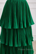 Hunter Green A-Line Chiffon Strapless Layers Long Formal Prom Dress Formal Evening Dress