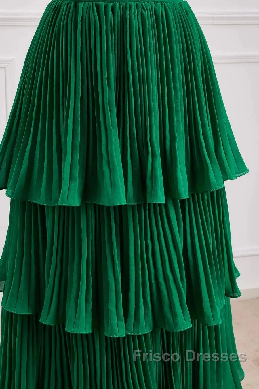 Hunter Green A-Line Chiffon Strapless Layers Long Formal Prom Dress Formal Evening Dress