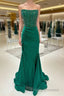 Hunter Green Mermaid Strapless Beaded Pleated Long Formal Prom Dress