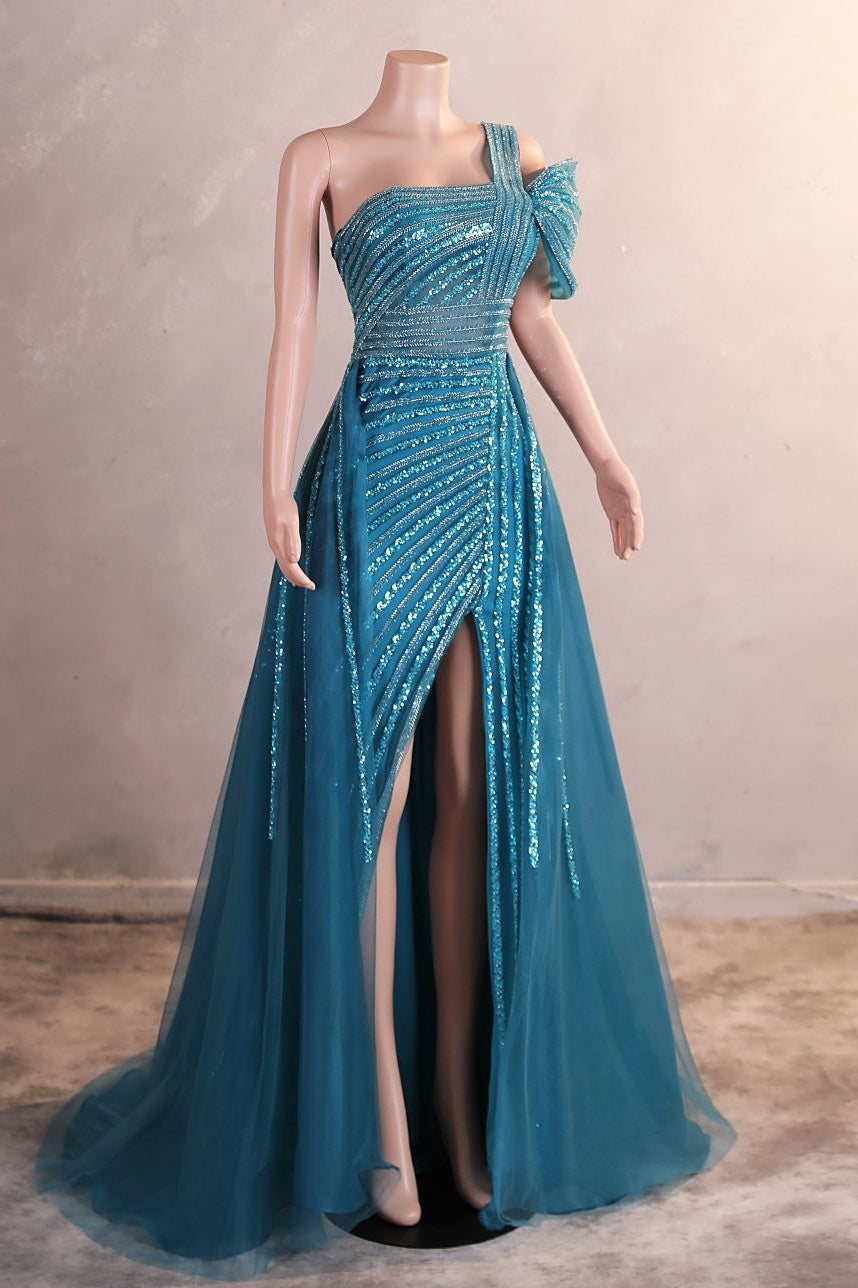 Hunter Green Off Shoulder Mermaid Prom Dresses Luxurious Silver Bead Trumpet Formal Dresses Main image