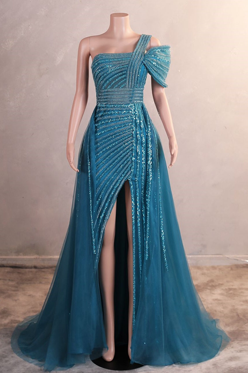 Hunter Green Off Shoulder Mermaid Prom Dresses Luxurious Silver Bead Trumpet Formal Dresses Secondary image