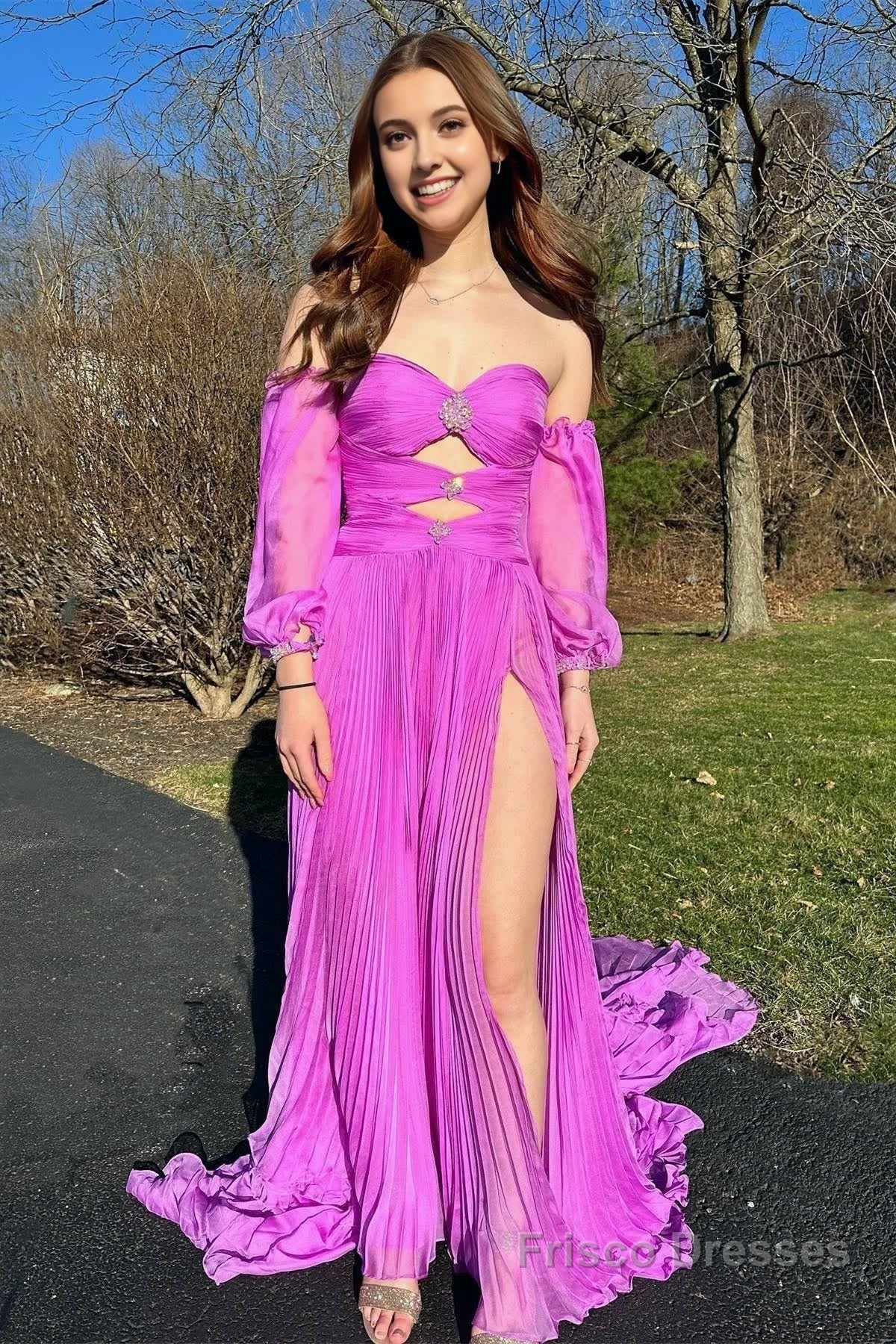 Hunter Green Rhinestones Strapless A-Line Prom Dress with Sleeves