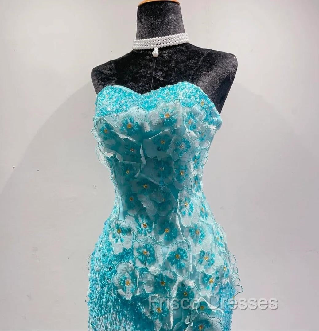 Ice Blue Ombre Mermaid Strapless Chiffon Long Wedding Dress With Appliques And Beading Formal Formal Prom Dress Secondary image