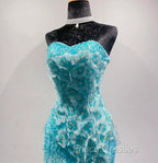 Ice Blue Ombre Mermaid Strapless Chiffon Long Wedding Dress With Appliques And Beading Formal Formal Prom Dress