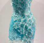 Ice Blue Ombre Mermaid Strapless Chiffon Long Wedding Dress With Appliques And Beading Formal Formal Prom Dress