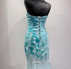 Ice Blue Ombre Mermaid Strapless Chiffon Long Wedding Dress With Appliques And Beading Formal Formal Prom Dress