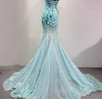 Ice Blue Ombre Mermaid Strapless Chiffon Long Wedding Dress With Appliques And Beading Formal Formal Prom Dress