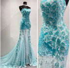 Ice Blue Ombre Mermaid Strapless Chiffon Long Wedding Dress With Appliques And Beading Formal Formal Prom Dress