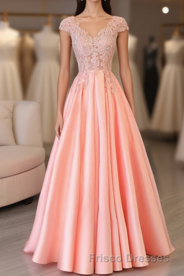 Custom Made V Neck Lace Long Formal Prom Dress, Lace Evening Dress Main image