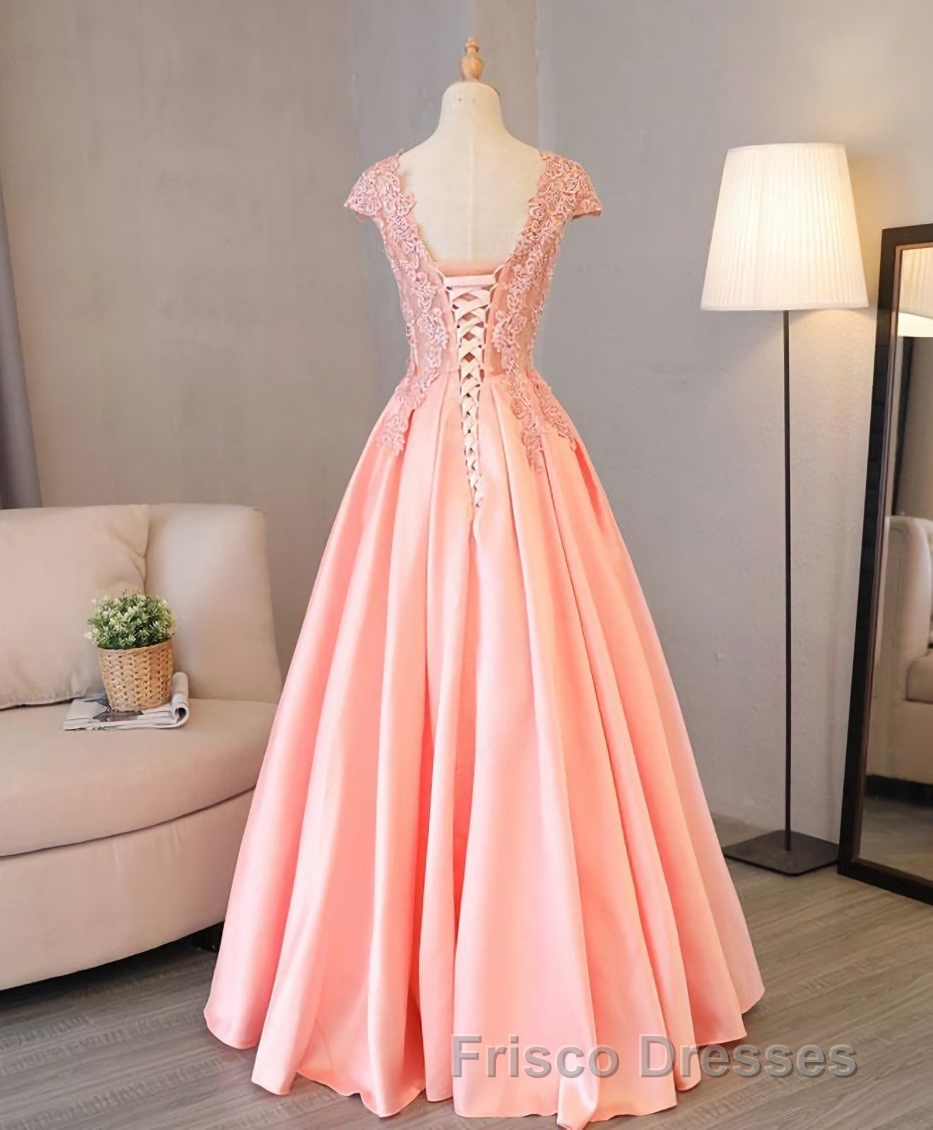Custom Made V Neck Lace Long Formal Prom Dress, Lace Evening Dress