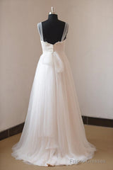 Illusion Neckline Lace Appliques Ivory Tulle Beach Wedding Dress