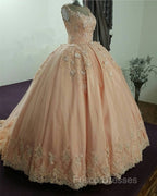 Illusion Neckline Tulle And Satin Ball Gowns Wedding Dress Lace Embroidery