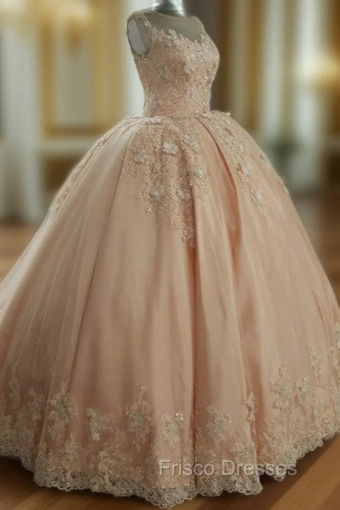 Illusion Neckline Tulle And Satin Ball Gowns Wedding Dress Lace Embroidery Main image