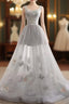 Illusion Tulle Short A-Line Gray Formal Prom Dress,