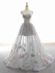 Illusion Tulle Short A-Line Gray Prom Dress,