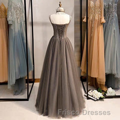 A-Line Formal Prom Dress Open Back Dress Formal Prom Wedding Party Floor Length Sleeveless Spaghetti Strap Tulle with Pleats