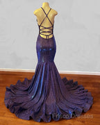 Iridescent Formal Prom Dress Mermaid V-Neck Open Back