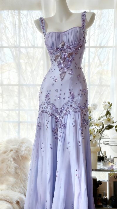 Ivory A Line Straps Beaded Chiffon Long Prom Dress Graduation Prom Dress