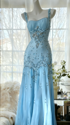 Ivory A Line Straps Beaded Chiffon Long Prom Dress Graduation Prom Dress