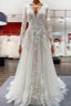 Ivory A-line Tulle Long Sleeves Lace Appliques Open Back Wedding Dress