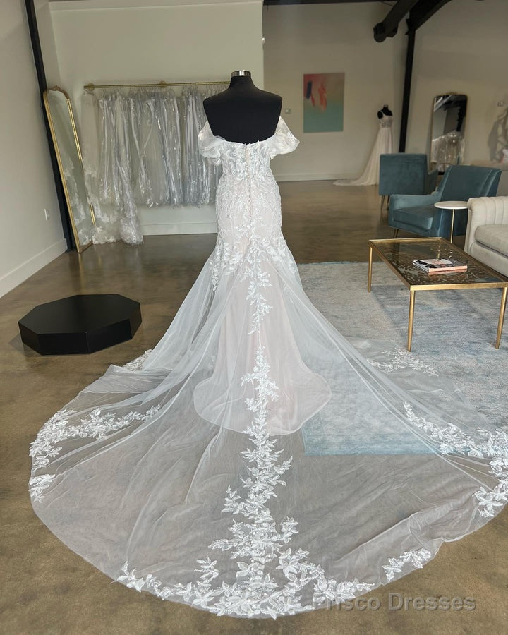 Ivory Appliques Off-The-Shoulder Trumpet Long Wedding Dress Sexy Secondary image