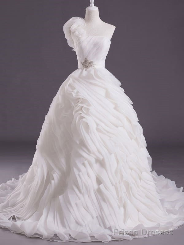 Ivory Ball Gown One-Shoulder Flower Court Train Wedding Dress Main image