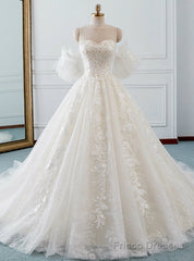 Ivory Ball Gown Tulle Sweetheart Neck Appliques Wedding Dress