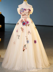 Ivory Ball Gown With Flowers Sweetheart Formal Dress, Lovely Sweet 16 Dresses Party Dress