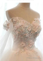 Ivory Flowers And Lace Applique Tulle Sweet 16 Dress, Long Formal Gown