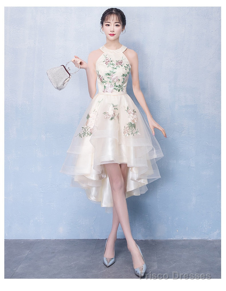 Ivory High Low Halter Tulle Layers Homecoming Dress, High Low Party Dress Prom Dress Main image