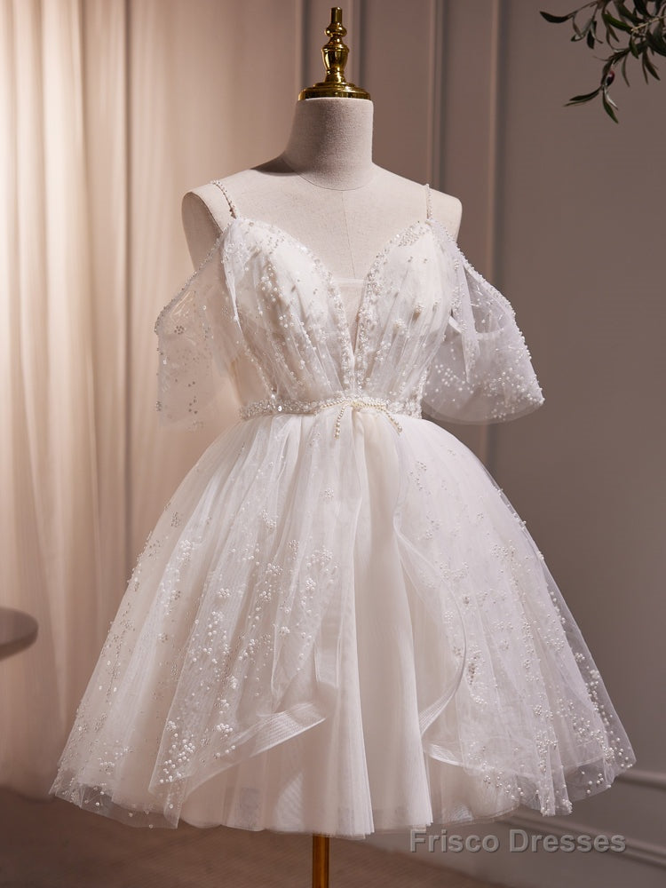 Ivory Knee Length V-Neckline Beaded Straps Party Dress, Ivory Homecoming Dress Secondary image