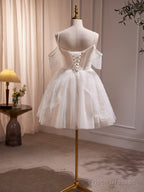 Ivory Knee Length V-Neckline Beaded Straps Party Dress, Ivory Homecoming Dress