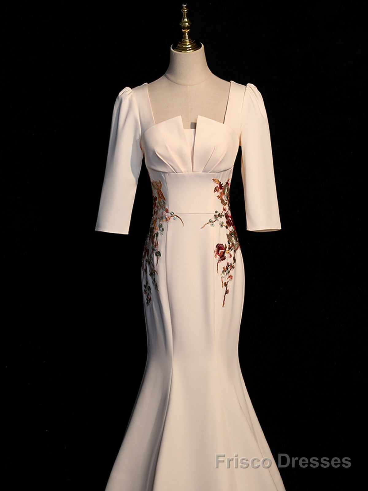 Ivory Mermaid Short Sleeves Wedding Party Dress, Ivory Long Evening Dress Prom Dress Secondary image