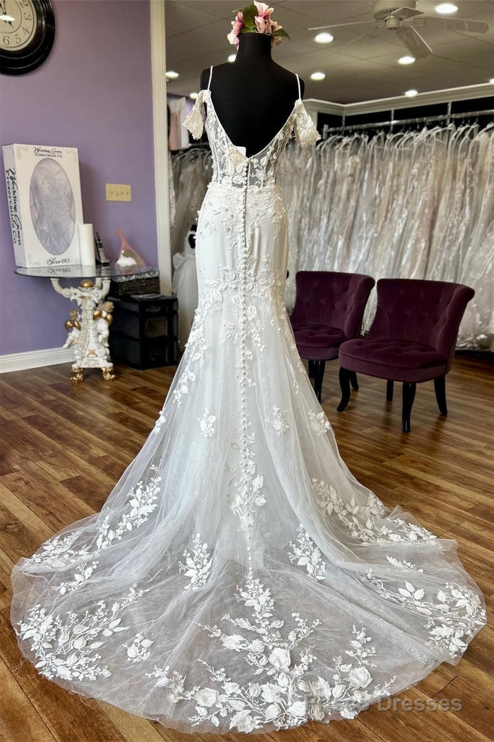 Ivory Off-The-Shoulder Appliques Straps Sweeping Long Wedding Dress Sexy Secondary image