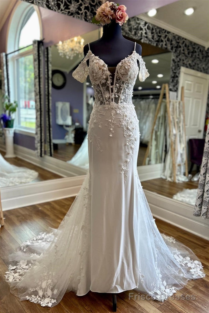 Ivory Off-The-Shoulder Appliques Straps Sweeping Long Wedding Dress Sexy Main image