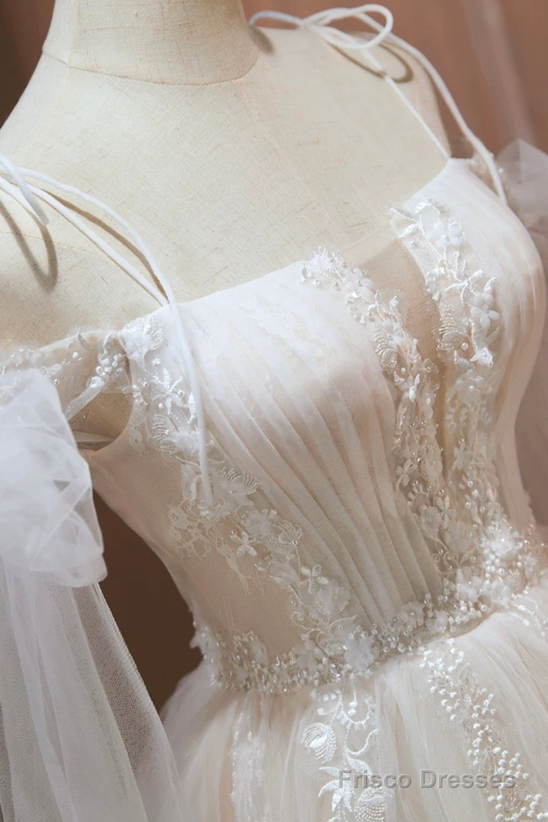 Ivory Off-The-Shoulder Spaghetti Strap Lace Knee Length Prom Dress Secondary image