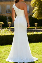 Ivory One Shoulder Long Sheath Beach Engagement Dress with Slit