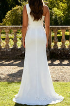 Ivory One Shoulder Long Sheath Beach Engagement Dress with Slit